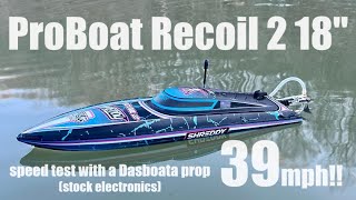 New 2024 ProBoat Recoil 2 (18") hits 39mph 😲 all stock on 3s with a dasboata prop! 🚀
