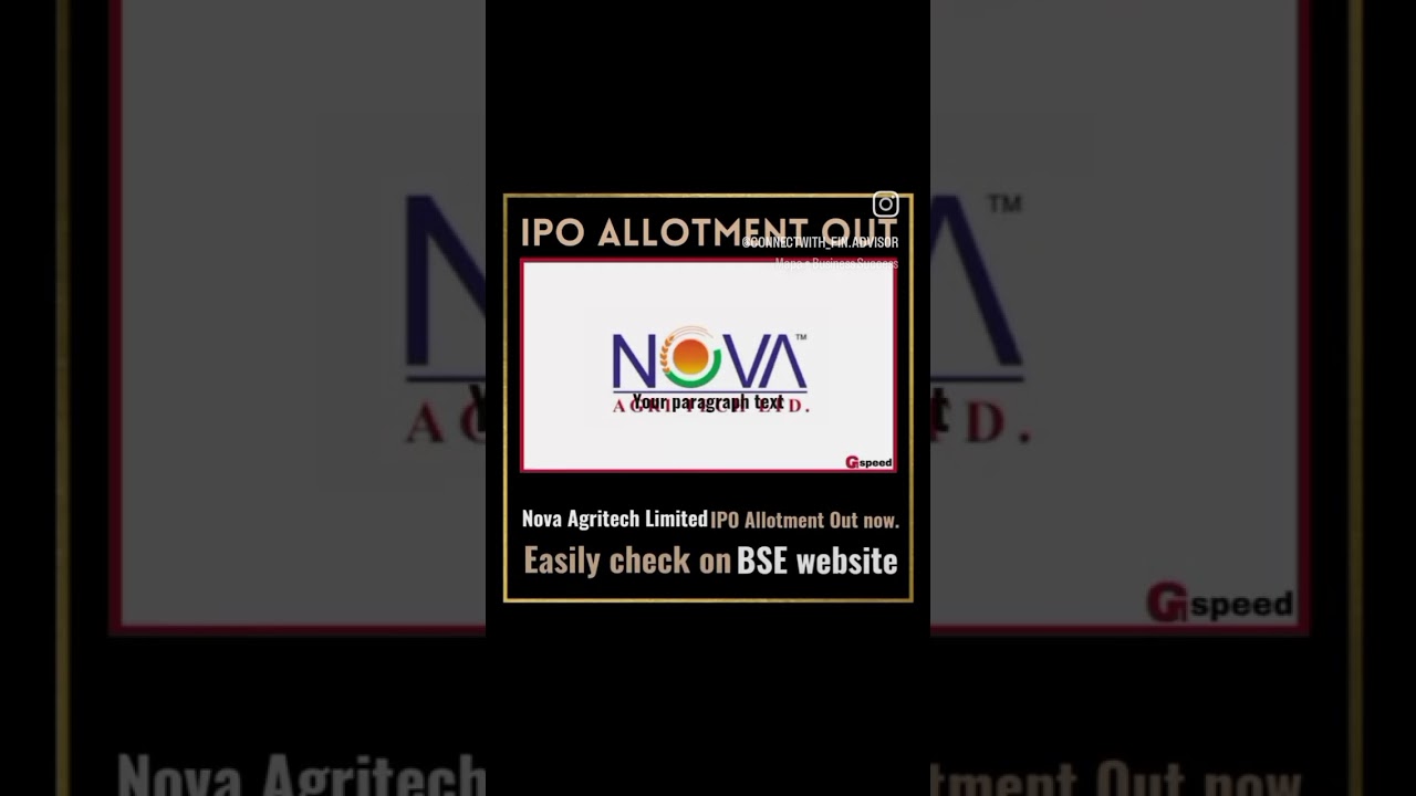 Nova Agritech Limited IPO Allotment Out🙂check on BSE website👍 