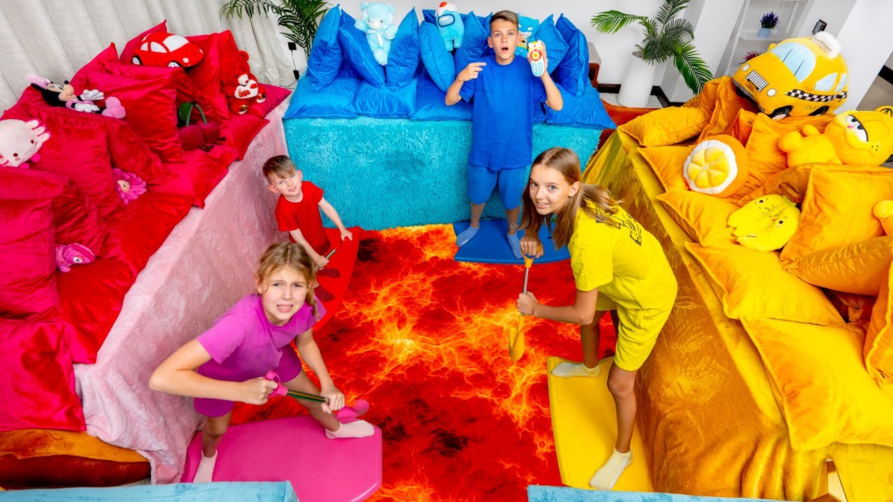 ⁣Five Kids Escape Lava Floor In HUGE Couch Castle FORT + more