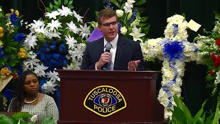 Tuscaloosa Mayor Walt Maddox speaks at Officer Cousette funeral