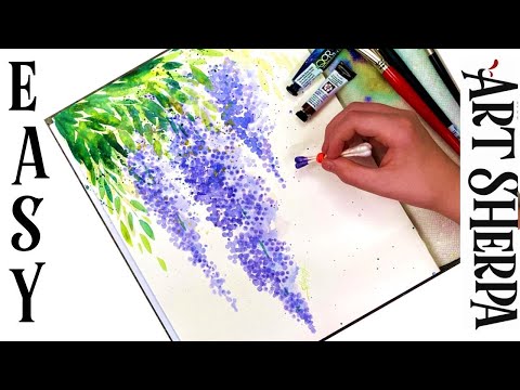 Easy Q-tip Wysteria  How to Paint Watercolor Step by step | The Art Sherpa