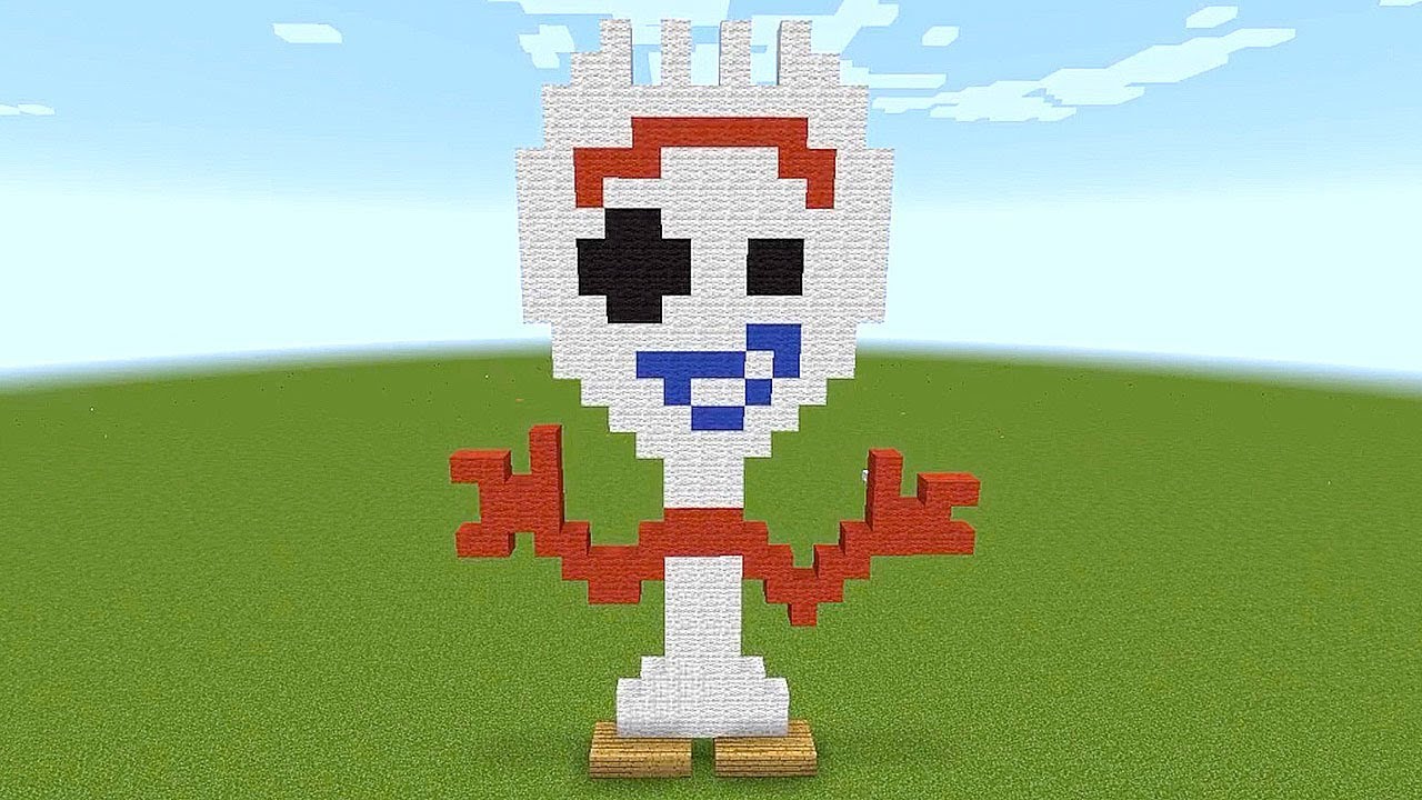 How To Build Forky From Toy Story 4 Pixel Art In Minecraft Youtube