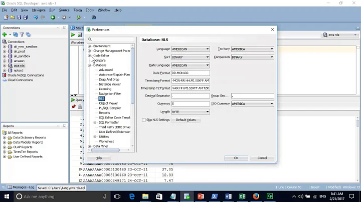 How to set up date display format in SQL Developer