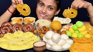 ASMR EATING RASGULLA RASMALAI SANDESH GULAB JAMUN JALEBI LADDU SITA BHOG INDIAN SWEET EATING SHOW