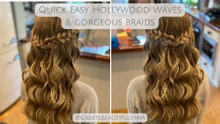 Quick Easy Hollywood Waves &amp; Gorgeous Braids Half-up Hairstyle. Great style for brides bridesmaids