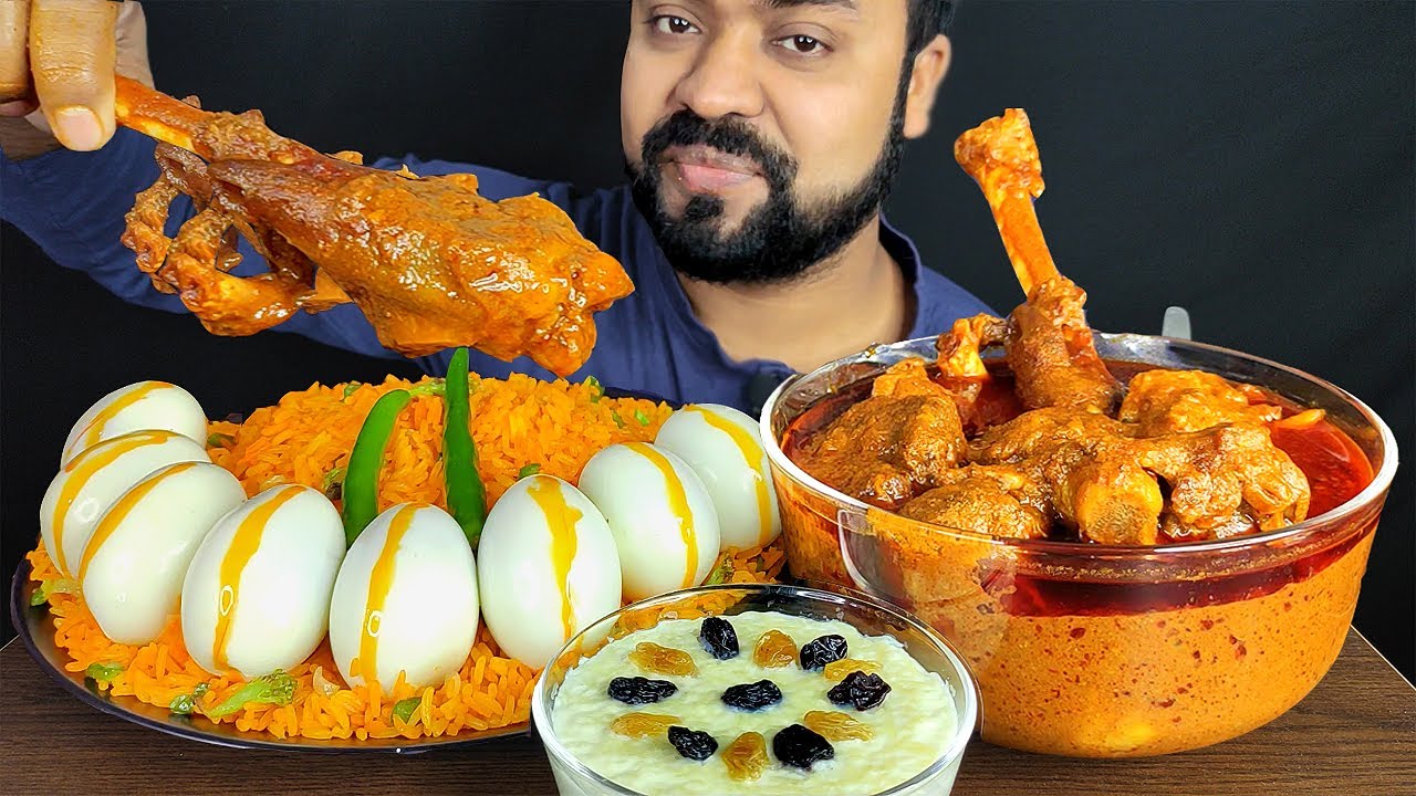 HUGE SPICY MUTTON ROGAN JOSH, BOILED EGG, SALAD, FRIED RICE MUKBANG ASMR EATING SHOW | BIG BITES |