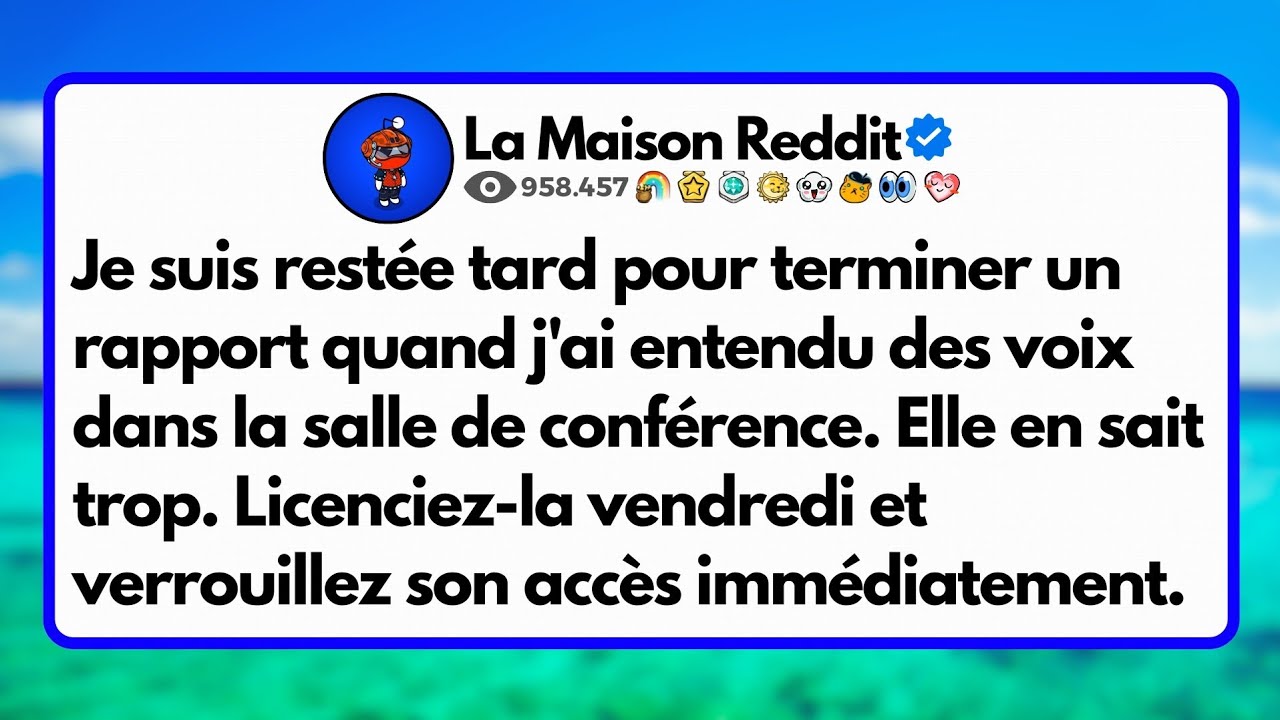 Je suis restée tard pour terminer un rapport quand j'ai entendu des voix dans la salle de conférence