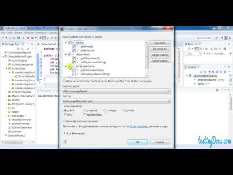 Setter and Getter Generation Java Bean in Eclipse