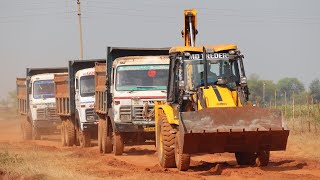 JCB 3dx Backhoe Loading Murum in 3 Tata Truck with Bharat Benz 3525 Truck