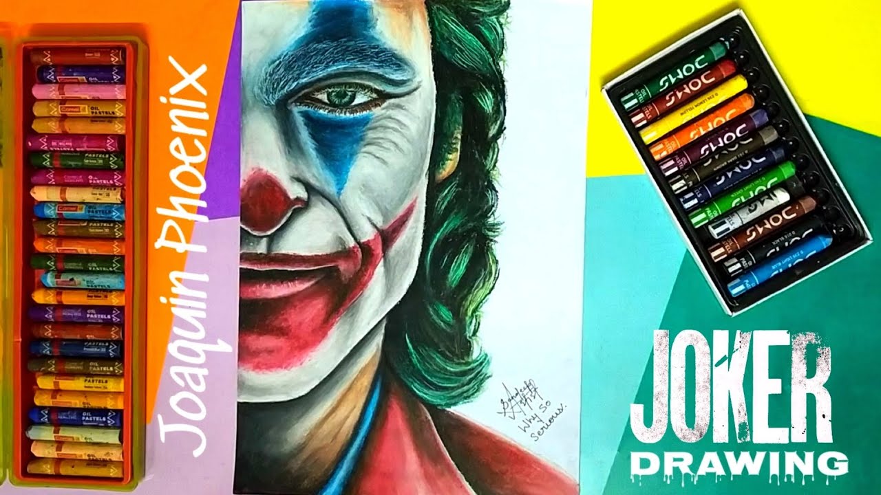 Drawing of Joker ( Joaquin Phoenix ) with using oil pastels joker dc