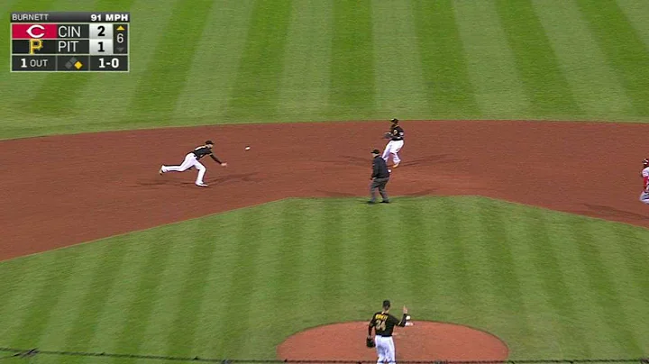 CIN@PIT: Mercer starts double play, Burnett pumped up