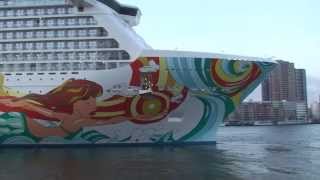 "Norwegian Getaway" departing Rotterdam for her Maiden Voyage to New York on January 13, 2014