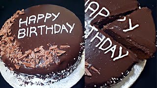 Bakery style birthday chocolate cake without oven with chocolate ganache recipe
