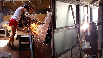 Bus Conversion Tiny House #23 Welding Supports for Window Frame