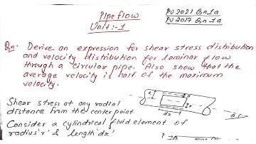 Shear stress Distribution & Velocity Distribution through a circular pipe | Unit:1 | Pipe flow | BE