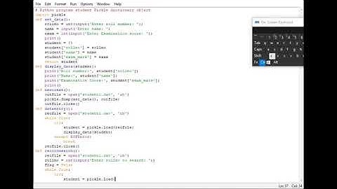 Python program student Pickle dictionary object