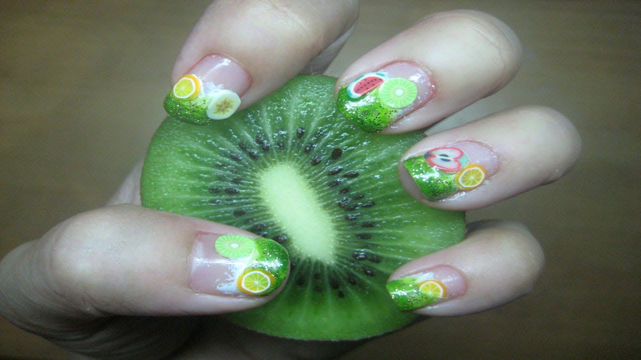 Fimo Fruits Nail Art Tutorial (short nails) YouTube