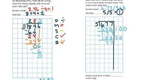 5th Grade Math Lesson 6-11 Division of Decimals by Whole Numbers