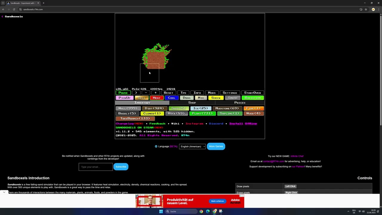 how to get diamonds in sandboxels survival.js (my first pc vid)