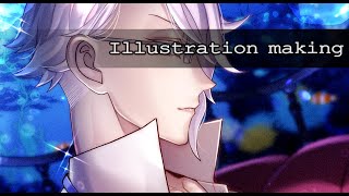 【ツイステ】ラウンジで休憩してるちょっと色っぽいアズール描いてみた！【イラストメイキング＆Speed Painting】