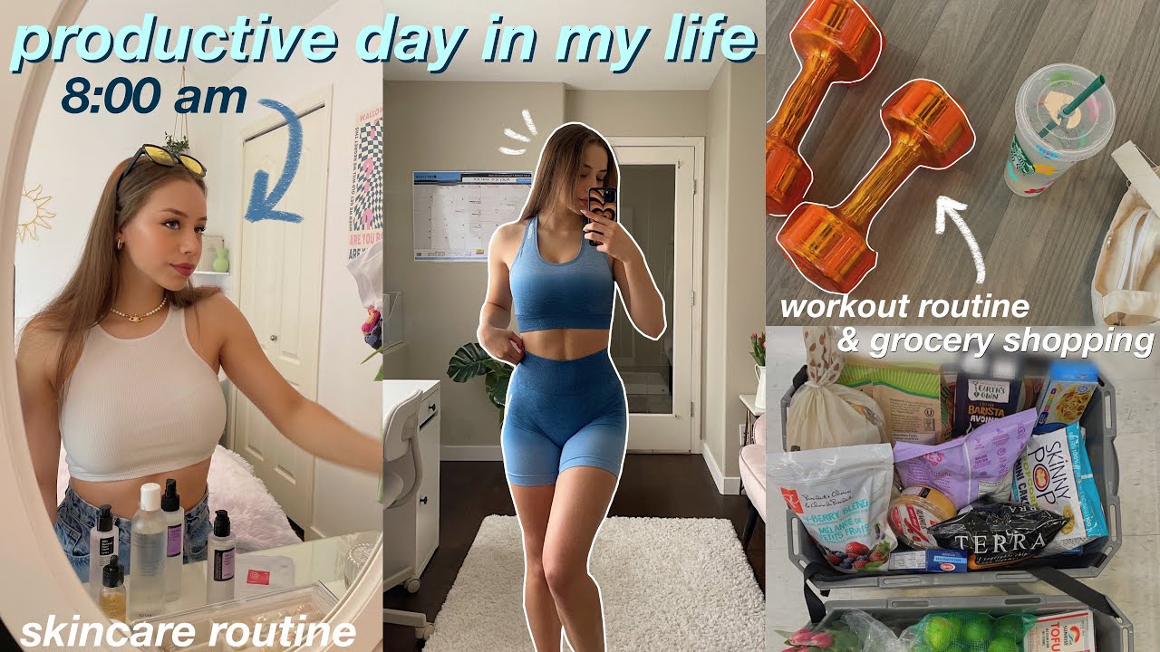 8AM PRODUCTIVE DAY IN MY LIFE! workout routine, grocery shopping