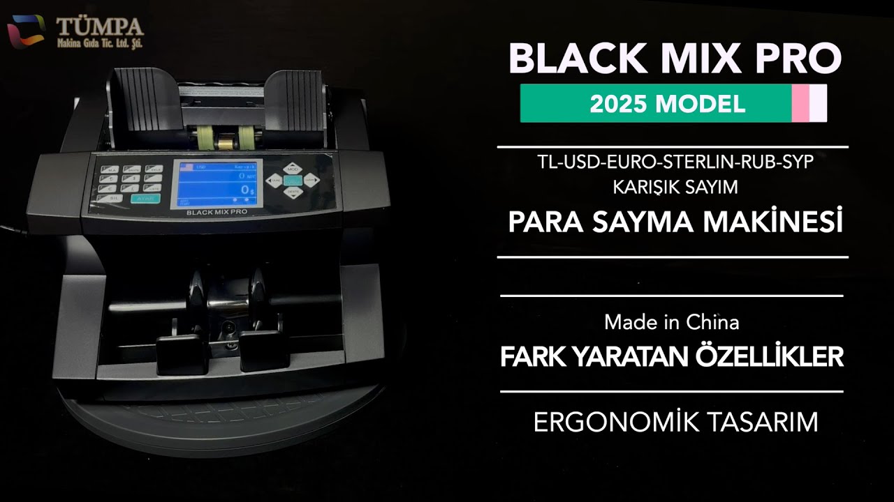 BLACK MIX PRO 2025 MODEL TL-USD-EURO-STERLIN-RUB-SYP KARIŞIK PARA SAYMA MAKİNESİ