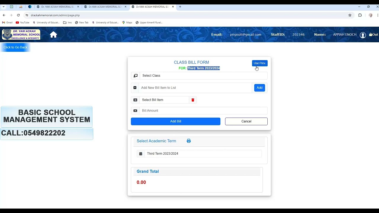 HOW TO REUSE ALREADY SET BILL ITEMS IN BASIC SCHOOL MANAGEMENT SYSTEM