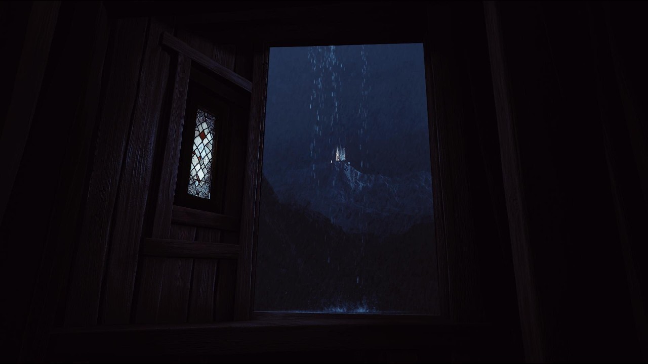 Rainy Castle Window ASMR (4K) | Gentle Thunderstorm Sleep Ambience (No Talking)