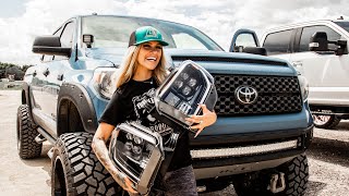 We surprised Kiana with NEW headlights for her truck!  Alpharex Tundra Install