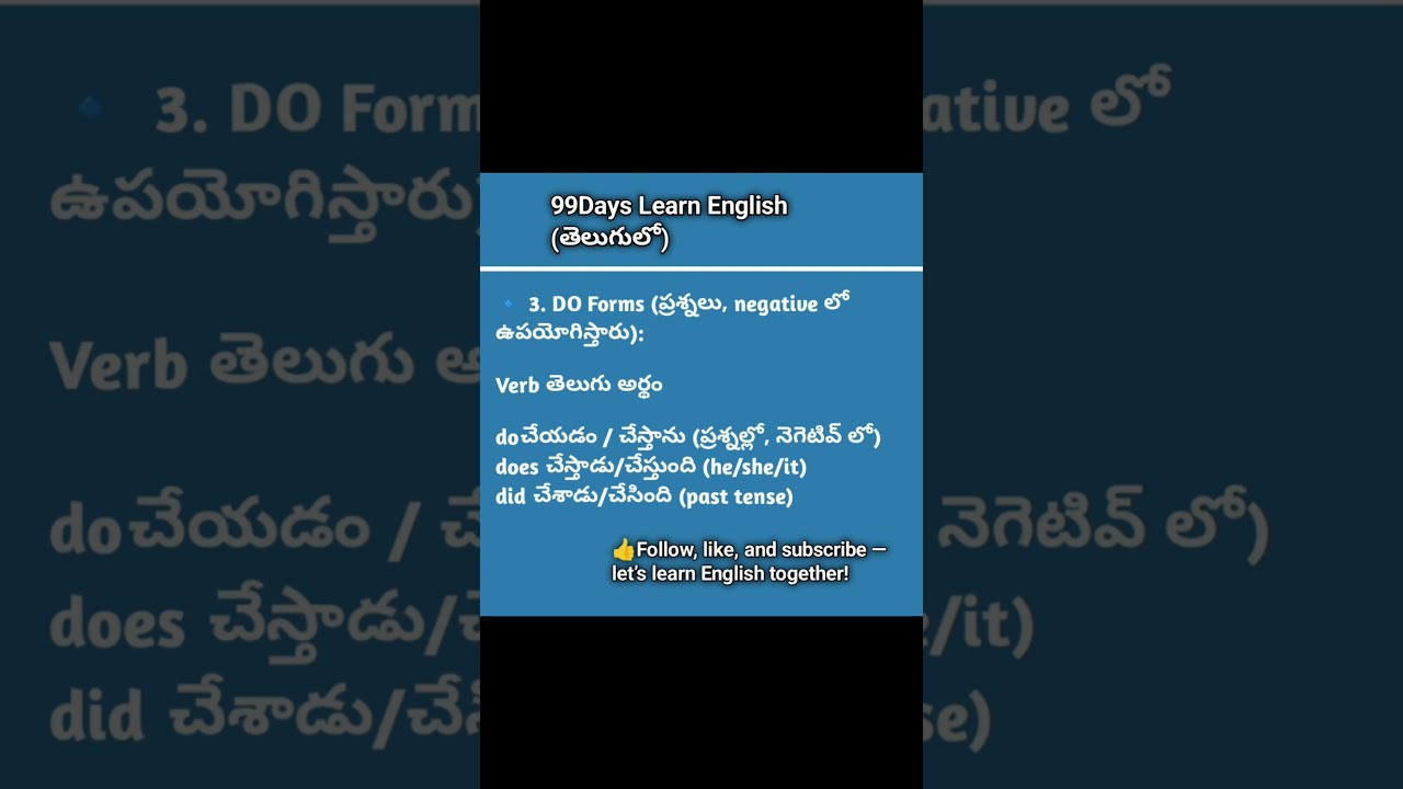  Learn English Helping Verbs In Telugu BE DO HAVE More