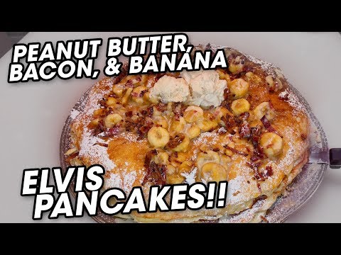 MAC Daddy Elvis Pancakes Challenge w/ Peanut Butter, Bacon, & Bananas!!