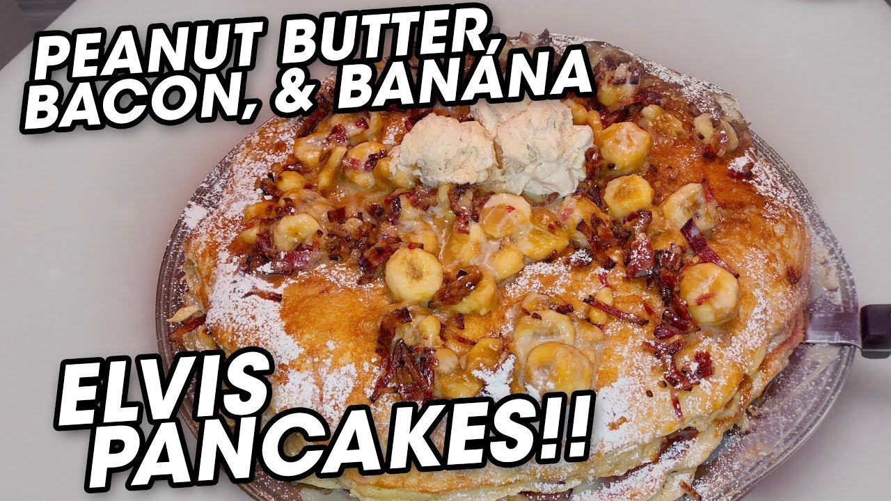 banana foster pancakes with rum MAC Daddy Elvis Pancakes Challenge w/ Peanut Butter, Bacon, & Bananas!!