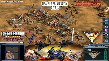 Usa Super Weapon 1 vs 3 Hard Generals - Command & Conquer Generals ZH Shockwave (Tournament Island)