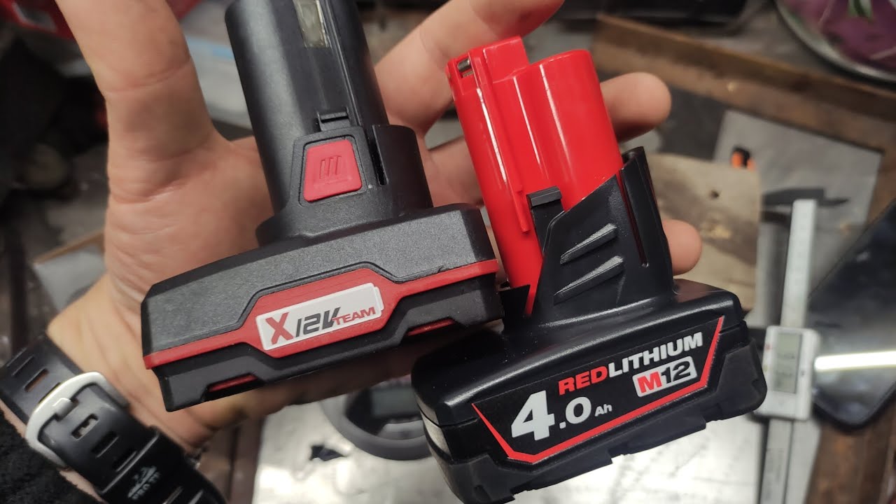 Parkside PAPK 12 B3 and Milwaukee M12B4 12v 4ah battery dimensions  comparison - YouTube