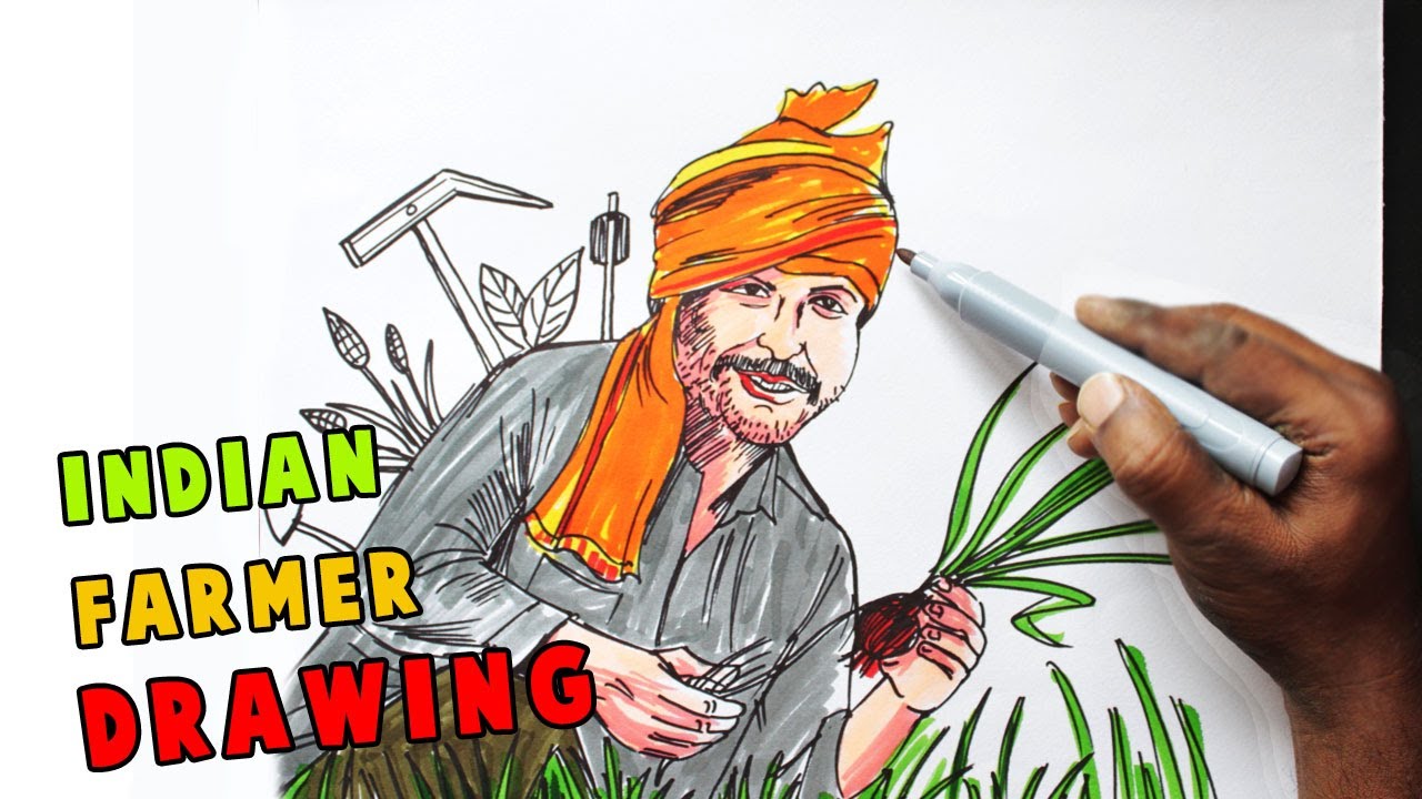 How to draw || Indian Farmer || easy step by step || for children || -  YouTube