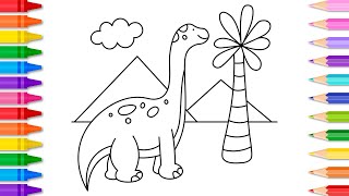 How to Draw a Brachiosaurus Dinosaur Easy 🦕 Brachiosaurus Dinosaur Drawing & Coloring Page for Kids