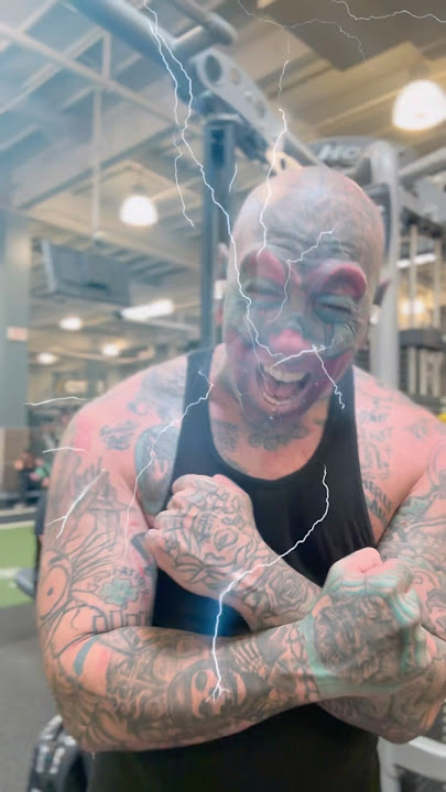 Tattooed clown Working out !! Richie The Barber