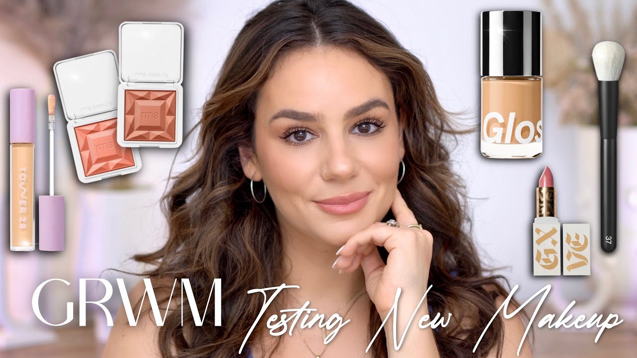GRWM TESTING OUT NEW MAKEUP Glossier Foundation, Tower28 Concealer, RMS New Blushes, GXVE Lip