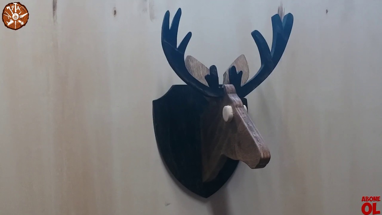 Ahşap Geyik Kafası Yapımı Dekoratif Duvar Süsü Wooden Deer Head