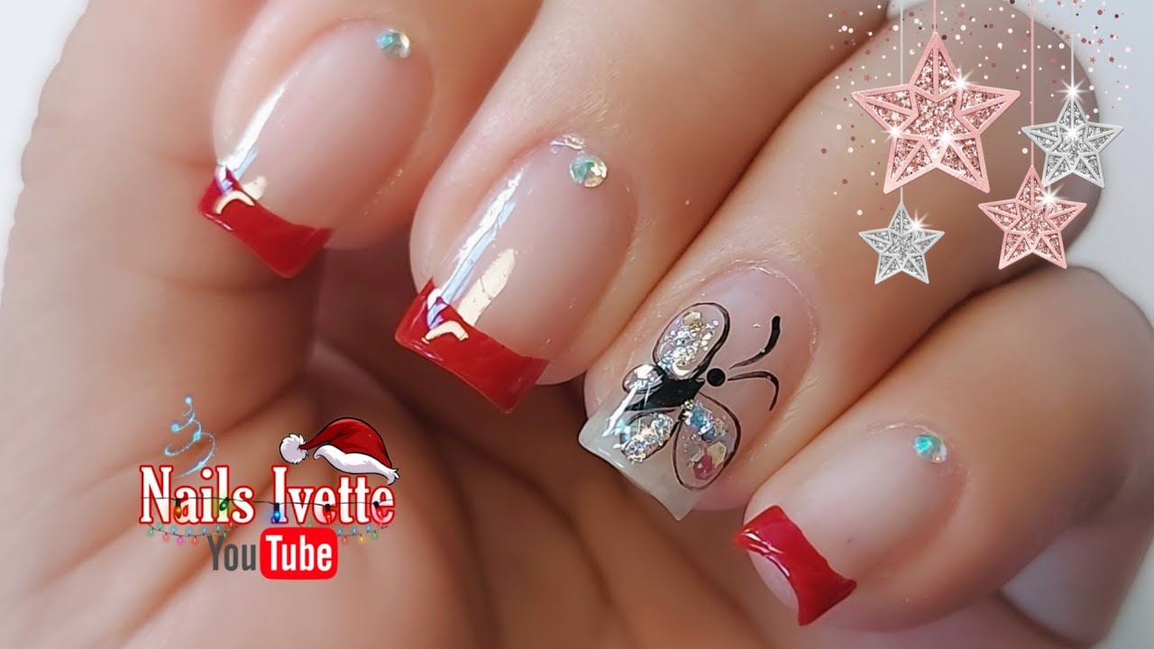 Diseño de uñas sencillas y elegantes en rojo / Decoración de uñas mariposa  con glitters / Nail Art - thptnganamst.edu.vn