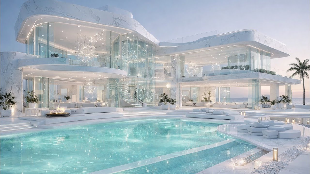 Where Light Meets Luxury | Modern White Glass Mansion Tour #mansion #tuor #luxury