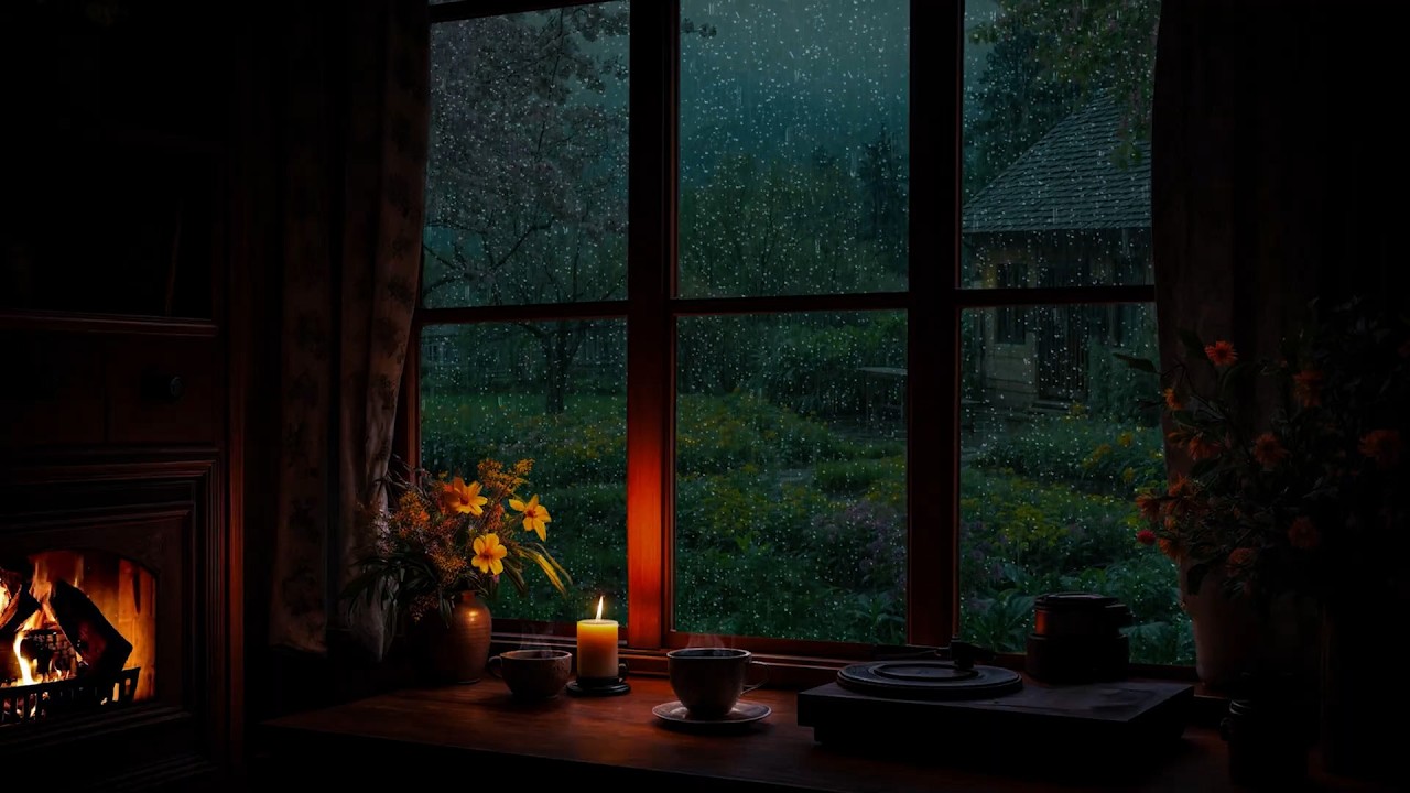 SLEEP IN 5 MINUTES (No Ads)🌧️Janela com Chuva e Lareira 🔥 Cabana de Vidro Aconchegante para Dormir