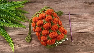 Crochet 3D Pumpkin Stitch™ Drawstring Bag 3D Pattern By Mushyy  #crochettutorial #howtocrochet