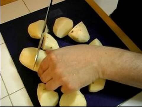 Wasabi Mashed Potato Recipe : Chopping Potatoes for Wasabi Mashed Potatoes