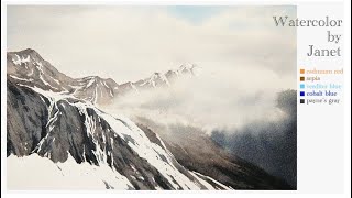 How to paint  snow-capped mountains in clouds. Advance watercolor landscape tutorial.