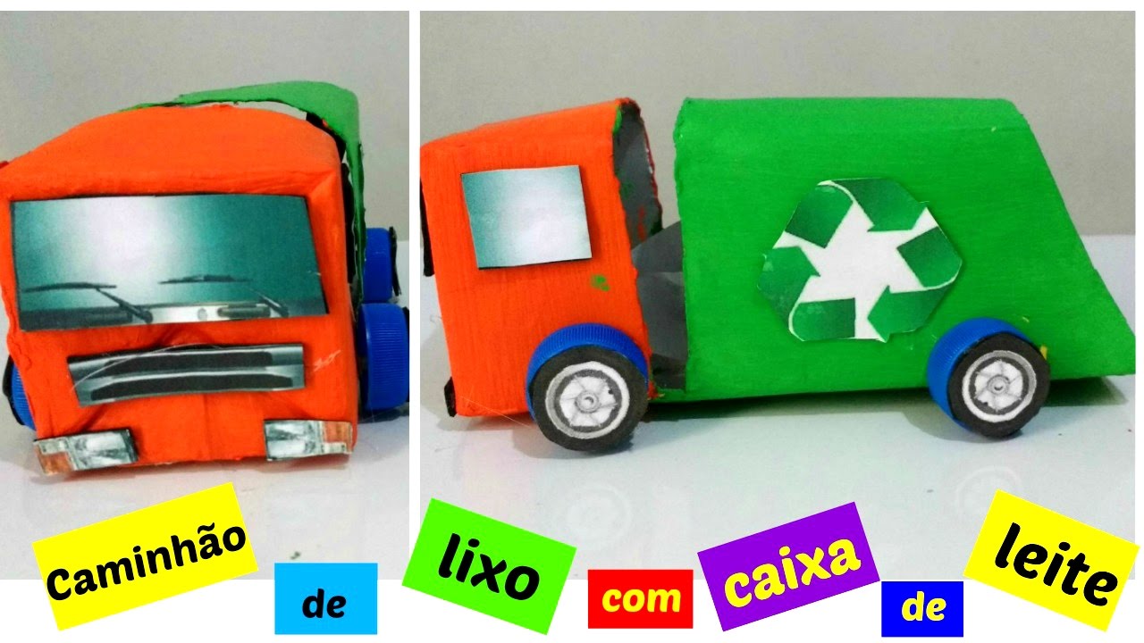 Como fazer um caminhão de lixo com caixa de leite - YouTube