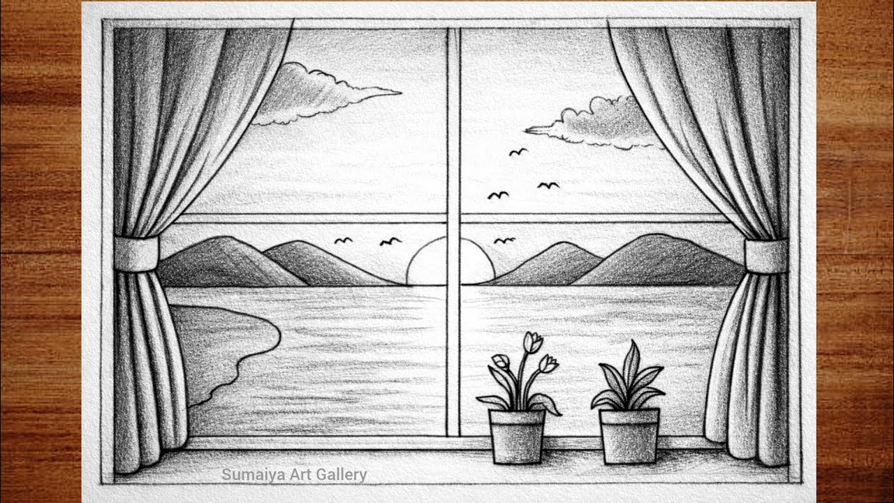 Natural Scenery Drawing Easy | Easy and Beautiful Drawing with Pencil|Nature Drawing|Nisharg chitra