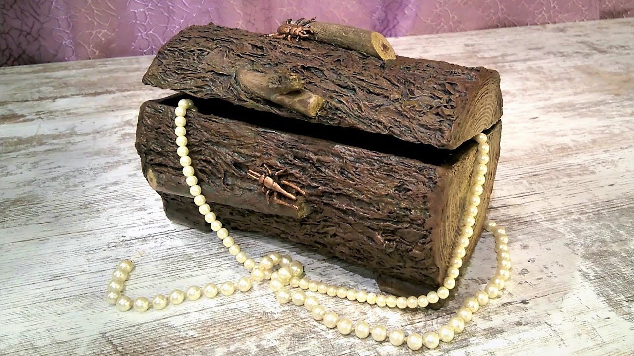 Шкатулка из бобины (имитация бревна). Bobbin Box. DIY.