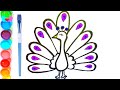 Glitter Beautiful Peacock drawing & painting for kids/toddlers.How to draw a Peacock | Kids Painting