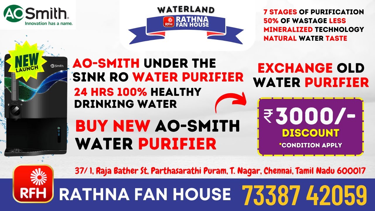 Buy AO Smith Under the Sink RO Water Purifier at Rathna Fan House YouTube